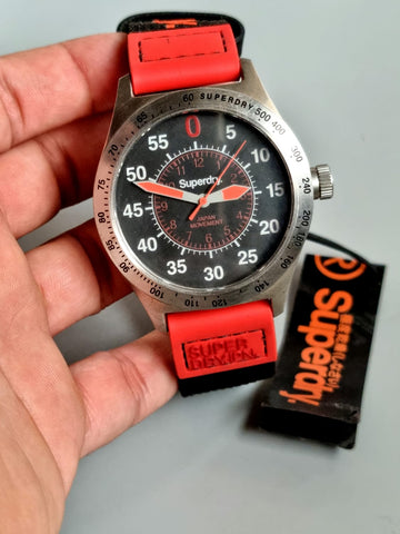 Superdry Men's Quartz Analogue Watch SYG122R Different Materials Strap, Black